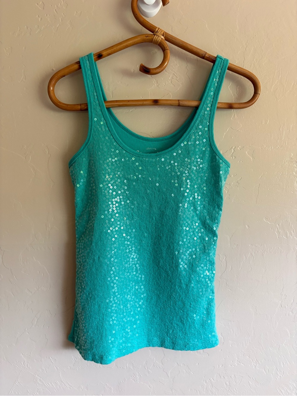 Aeropostale Sequin Turquoise Green Tank Top 2013 Size Large 2010s 2000s Y2K